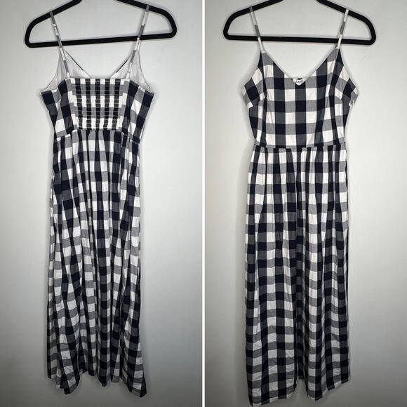 J. Crew Navy Blue Checkered Plaid Gingham Cotton Maxi Dress Size 8 - Picture 3 of 9